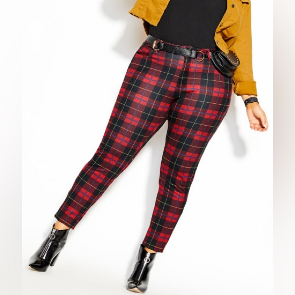 NWT City Chic London Pant - Red Plaid - Plus Size 18